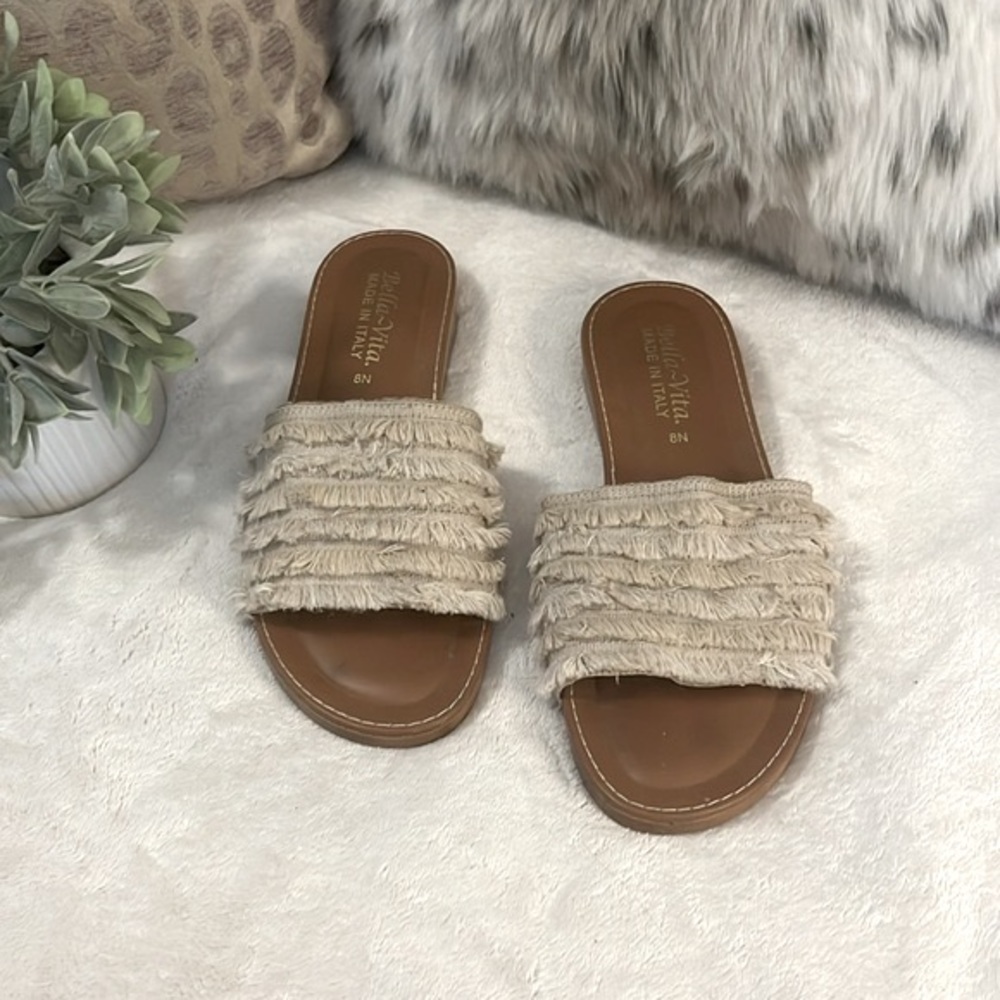 Bella Vita Made In Italy Women’s Fringe Boho Slide Slip On Sandals 8N